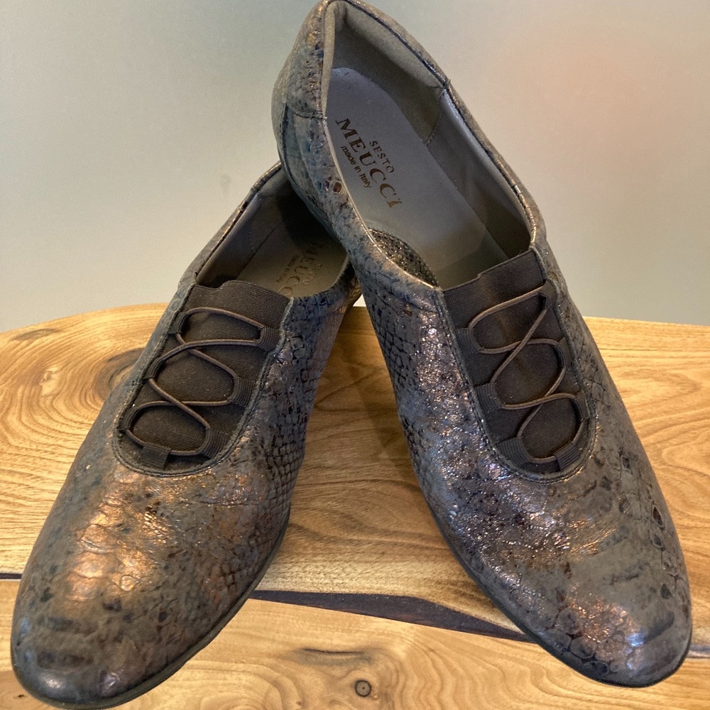 Sesto Meucci Metallic Snake Print Flat Shoes